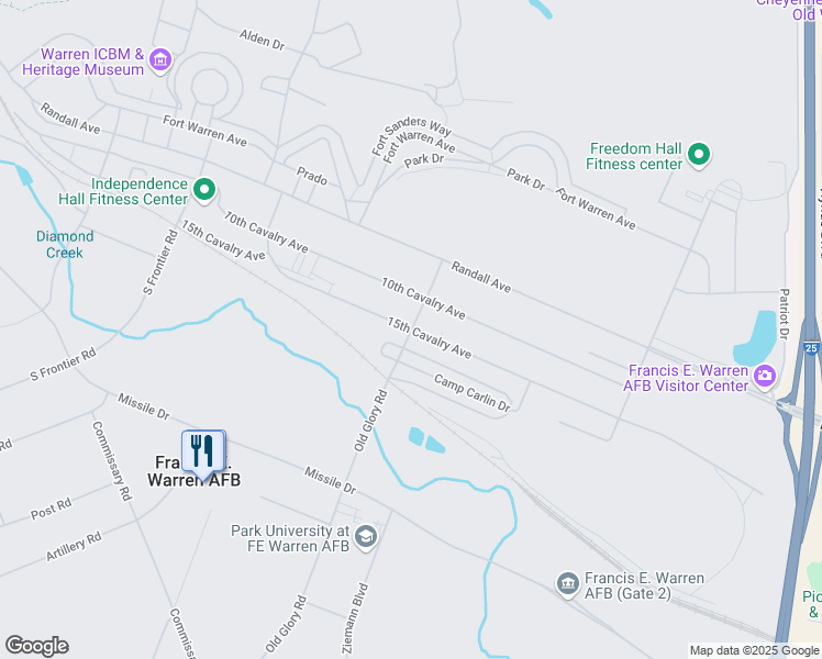 map of restaurants, bars, coffee shops, grocery stores, and more near 6907 15th Cavalry Avenue in Warren Air Force Base