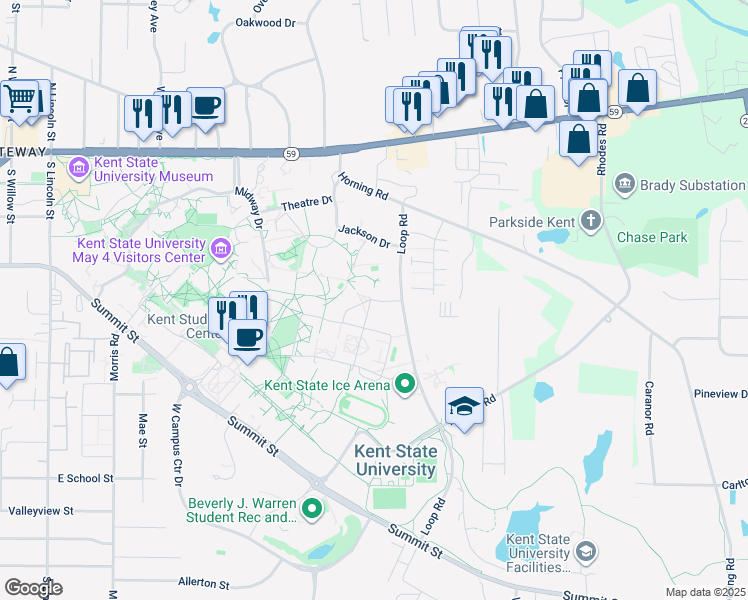 map of restaurants, bars, coffee shops, grocery stores, and more near Leebrick Drive in Kent