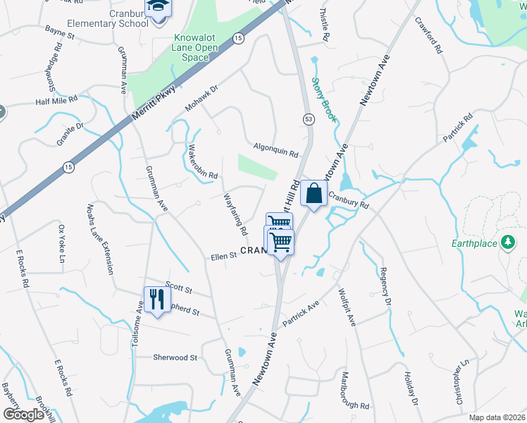 map of restaurants, bars, coffee shops, grocery stores, and more near 7 Stonecrop Road South in Norwalk