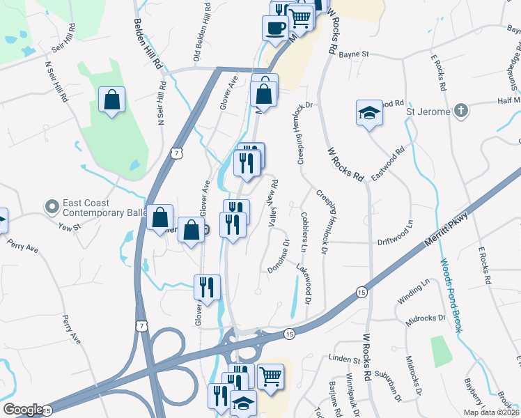 map of restaurants, bars, coffee shops, grocery stores, and more near 454 Main Avenue in Norwalk
