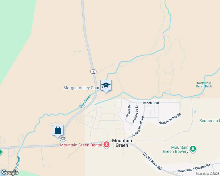 map of restaurants, bars, coffee shops, grocery stores, and more near 4947 Ranch Boulevard in Morgan