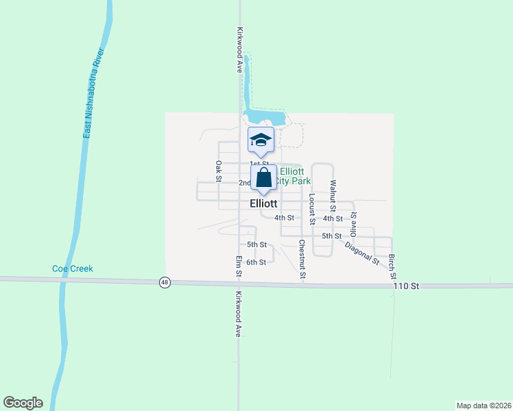 map of restaurants, bars, coffee shops, grocery stores, and more near in Elliott