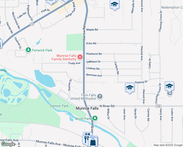 map of restaurants, bars, coffee shops, grocery stores, and more near 36 Bermont Avenue in Munroe Falls