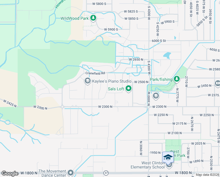 map of restaurants, bars, coffee shops, grocery stores, and more near 2434 North Eurasian Crane Road in Clinton