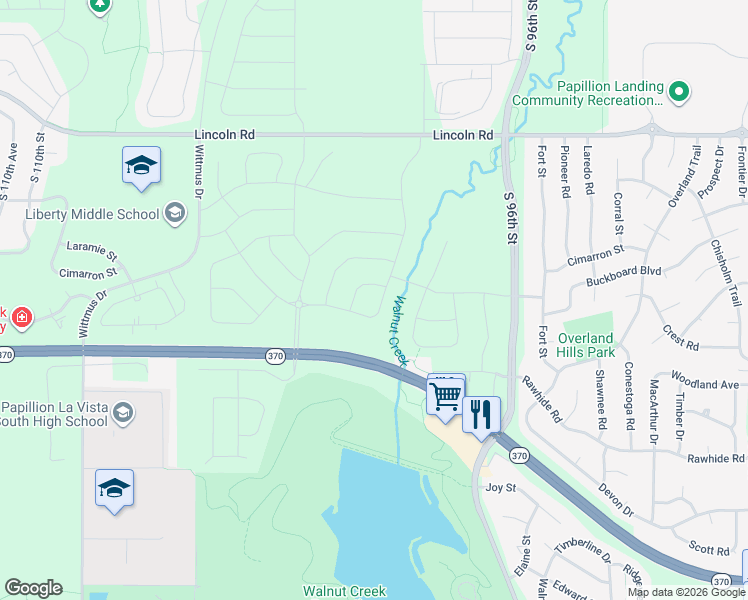 map of restaurants, bars, coffee shops, grocery stores, and more near Strategic Air Command Memorial Highway in Papillion