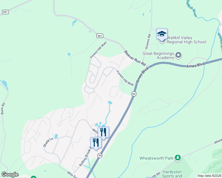 map of restaurants, bars, coffee shops, grocery stores, and more near 75 Meadow Pond Road in Hamburg