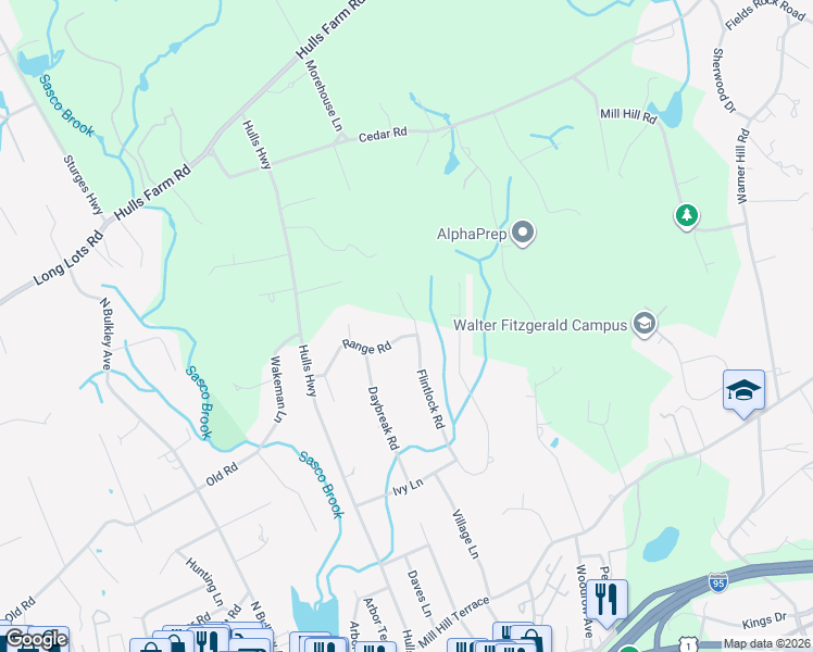 map of restaurants, bars, coffee shops, grocery stores, and more near 232 Range Road in Fairfield
