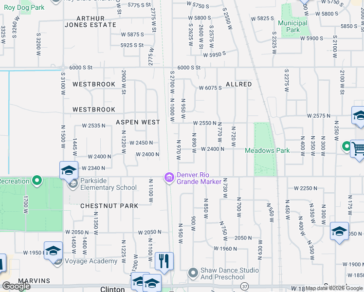 map of restaurants, bars, coffee shops, grocery stores, and more near 954 West 2400 North in Clinton