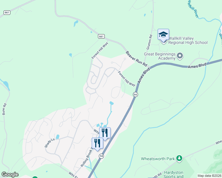 map of restaurants, bars, coffee shops, grocery stores, and more near 75 Meadow Pond Road in Hamburg