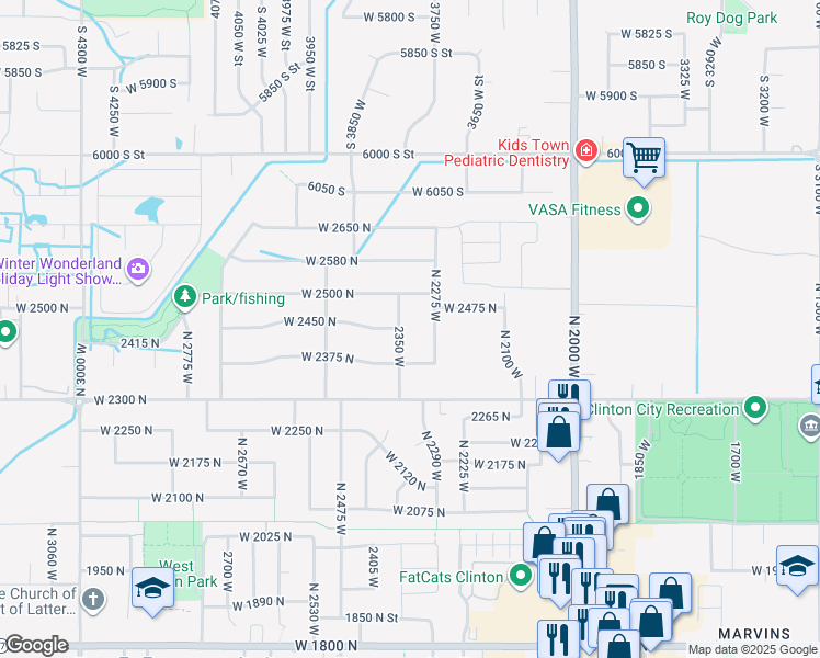 map of restaurants, bars, coffee shops, grocery stores, and more near 2462 2350 West in Clinton