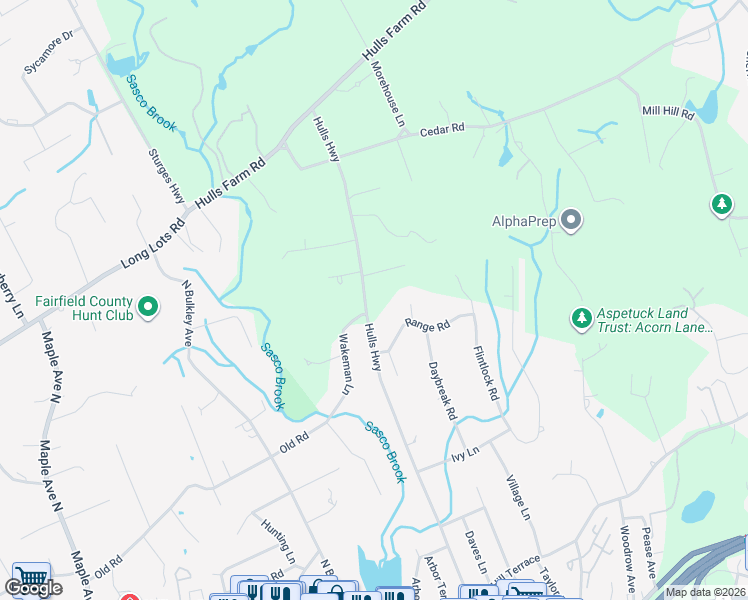 map of restaurants, bars, coffee shops, grocery stores, and more near 838 Hulls Highway in Fairfield