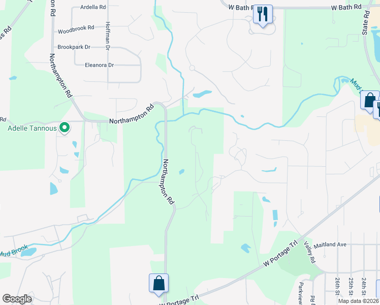 map of restaurants, bars, coffee shops, grocery stores, and more near 2182 Pine Brook Trail in Cuyahoga Falls