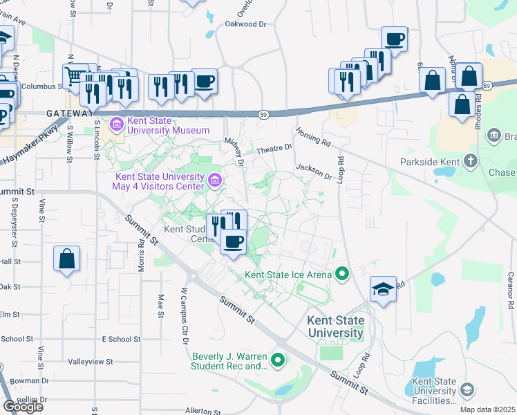 map of restaurants, bars, coffee shops, grocery stores, and more near in Kent