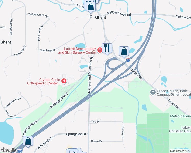 map of restaurants, bars, coffee shops, grocery stores, and more near 481 North Cleveland Massillon Road in Akron