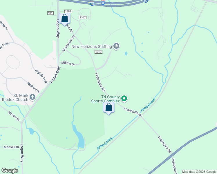 map of restaurants, bars, coffee shops, grocery stores, and more near 4000 Logangate Road in Youngstown