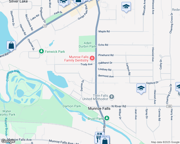 map of restaurants, bars, coffee shops, grocery stores, and more near 375 North Main Street in Munroe Falls
