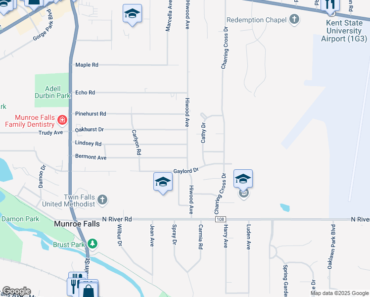 map of restaurants, bars, coffee shops, grocery stores, and more near 245 Lindsey Rd in Munroe Falls