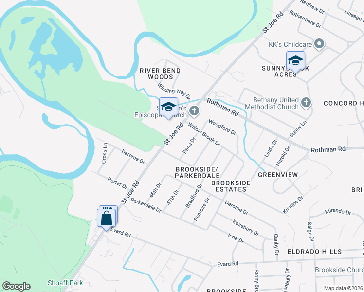 map of restaurants, bars, coffee shops, grocery stores, and more near 7233 Pana Drive in Fort Wayne