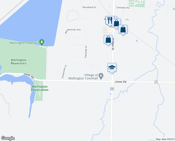 map of restaurants, bars, coffee shops, grocery stores, and more near 749 Parkside Reserve St in Wellington
