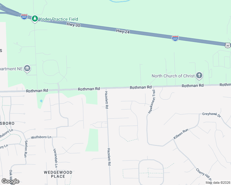 map of restaurants, bars, coffee shops, grocery stores, and more near 7914 Rothman Road in Fort Wayne