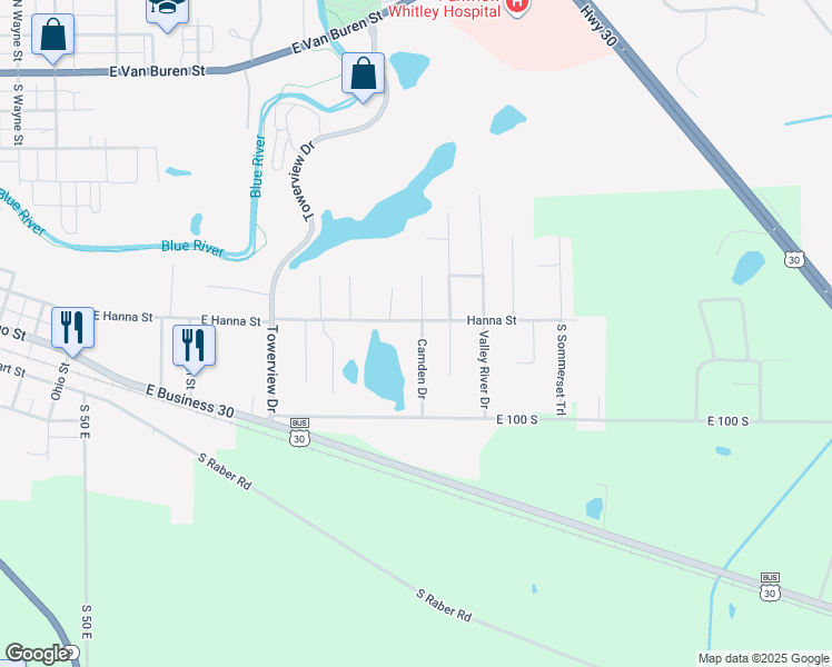 map of restaurants, bars, coffee shops, grocery stores, and more near 822 Camden Drive in Columbia City