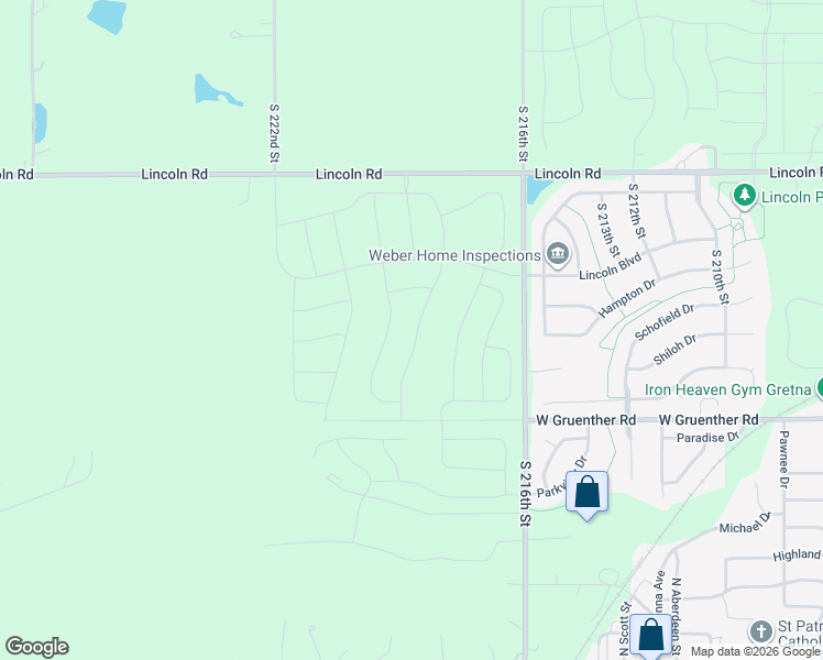 map of restaurants, bars, coffee shops, grocery stores, and more near 11026 South 219th Street in Gretna