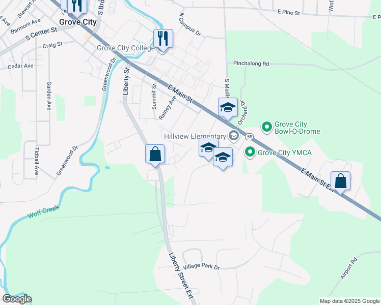 map of restaurants, bars, coffee shops, grocery stores, and more near 820 Kocher Drive in Grove City