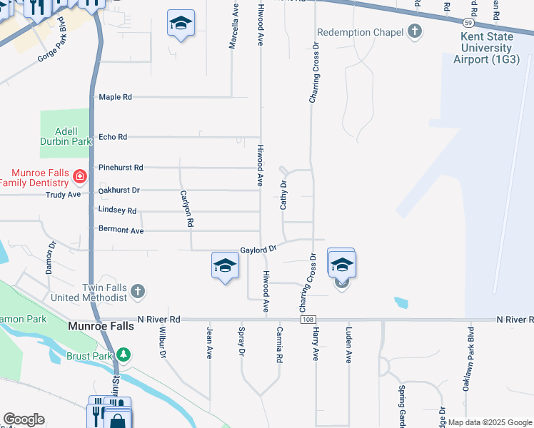 map of restaurants, bars, coffee shops, grocery stores, and more near 245 Lindsey Road in Munroe Falls