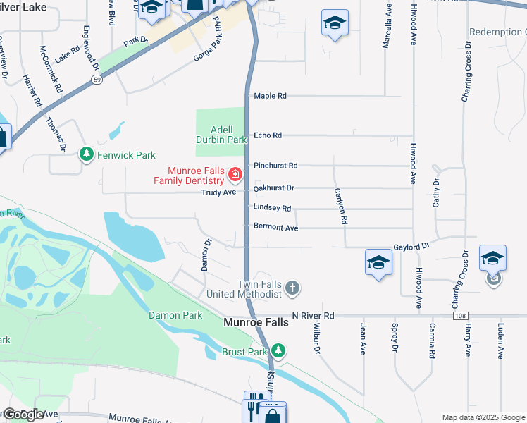map of restaurants, bars, coffee shops, grocery stores, and more near 27 Lindsey Road in Munroe Falls