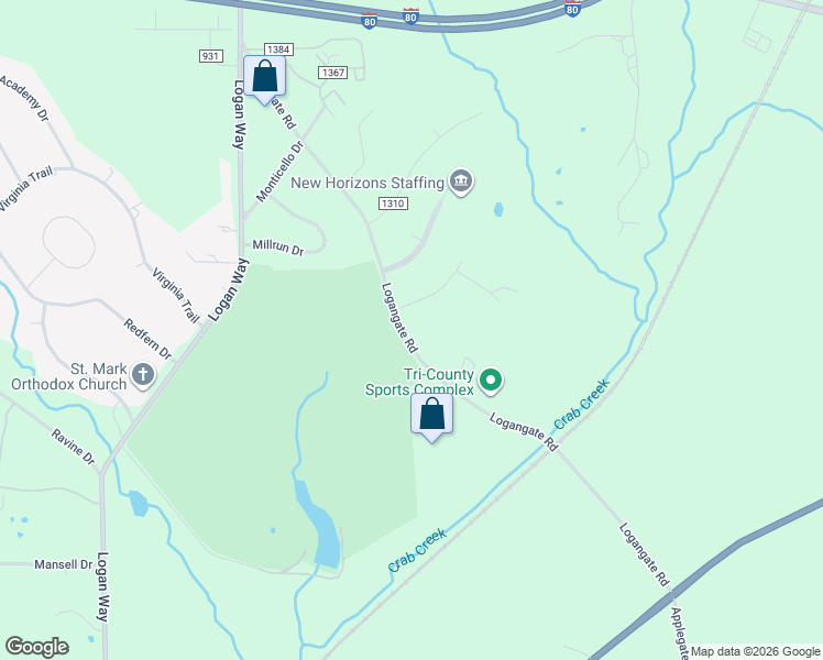 map of restaurants, bars, coffee shops, grocery stores, and more near 4500 Logangate Road in Youngstown