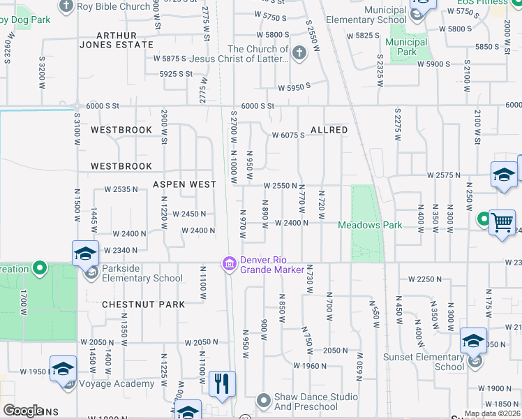map of restaurants, bars, coffee shops, grocery stores, and more near 2447 North 890 West in Clinton