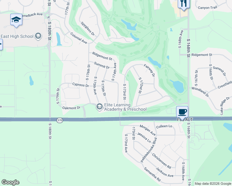map of restaurants, bars, coffee shops, grocery stores, and more near 11010 174th Street in Omaha