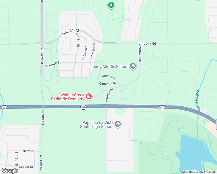 map of restaurants, bars, coffee shops, grocery stores, and more near 10731 Cimarron Street in Papillion