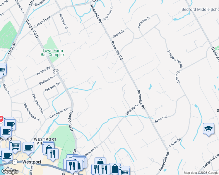 map of restaurants, bars, coffee shops, grocery stores, and more near 8 Deerwood Road in Westport