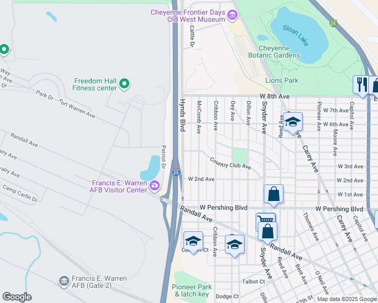 map of restaurants, bars, coffee shops, grocery stores, and more near 1417 West 4th Avenue in Cheyenne