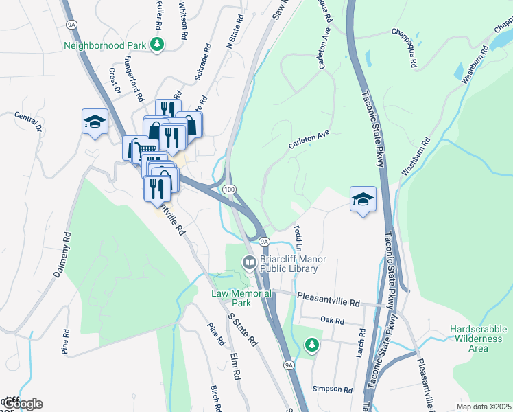 map of restaurants, bars, coffee shops, grocery stores, and more near 2 Iron Ridge Oval in Briarcliff Manor
