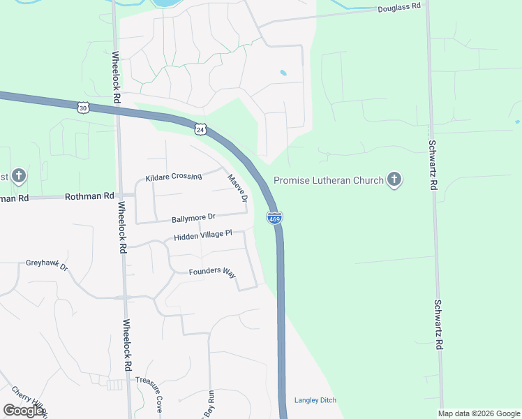 map of restaurants, bars, coffee shops, grocery stores, and more near 7300 Maeve Drive in Fort Wayne