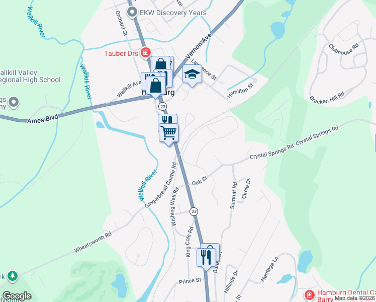 map of restaurants, bars, coffee shops, grocery stores, and more near 89 Falcon Ridge Way North in Hamburg