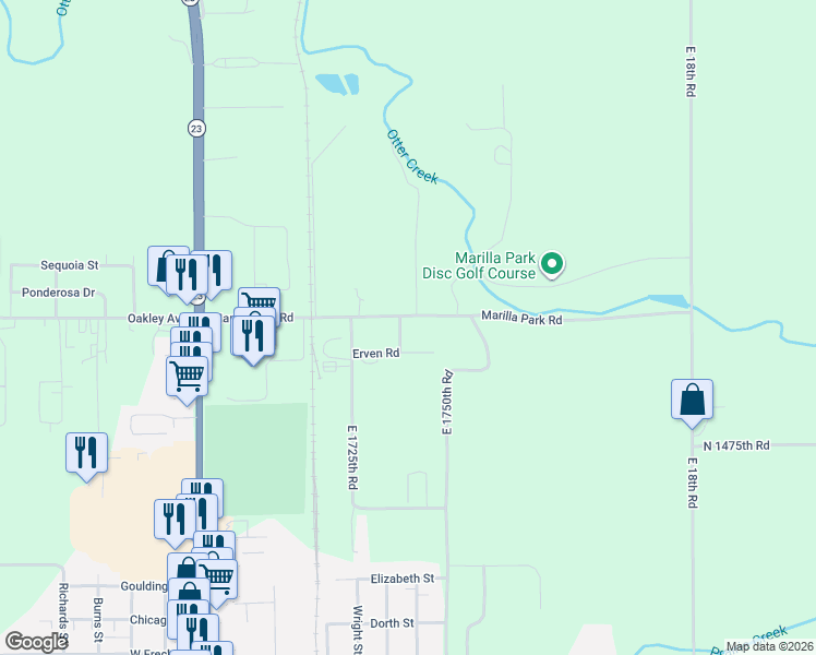 map of restaurants, bars, coffee shops, grocery stores, and more near 11 Erven Road in Streator