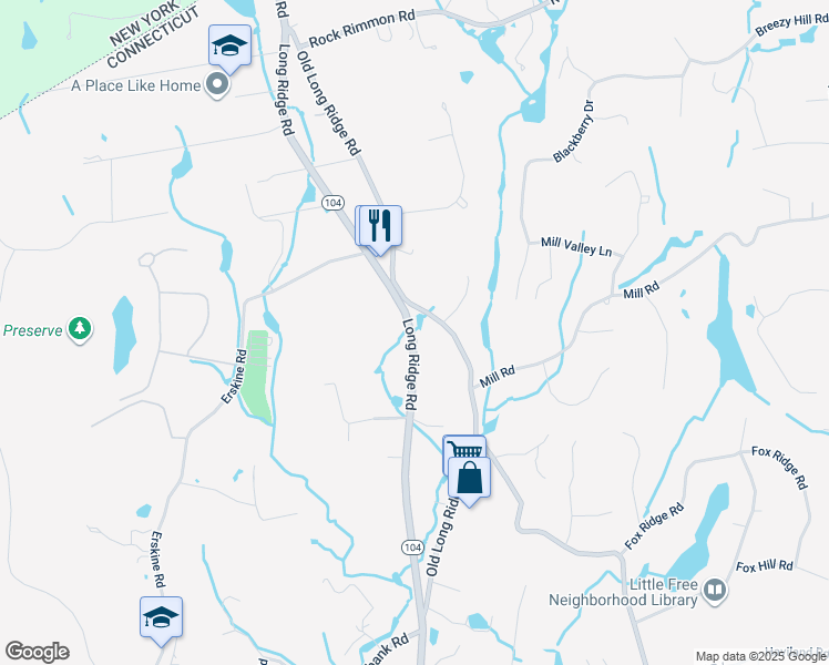 map of restaurants, bars, coffee shops, grocery stores, and more near 2565 Long Ridge Road in Stamford