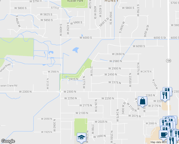 map of restaurants, bars, coffee shops, grocery stores, and more near 2477 2710 West in Clinton