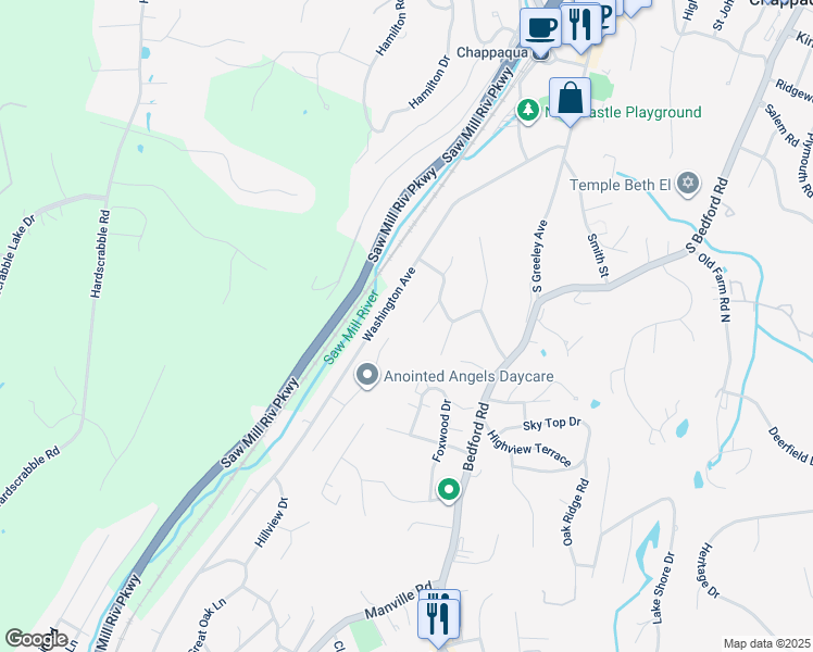 map of restaurants, bars, coffee shops, grocery stores, and more near 110 Charlmont Drive in Pleasantville