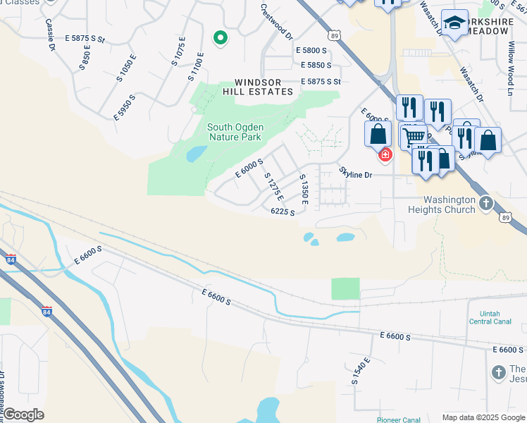 map of restaurants, bars, coffee shops, grocery stores, and more near 1231 East 6225 South in South Ogden