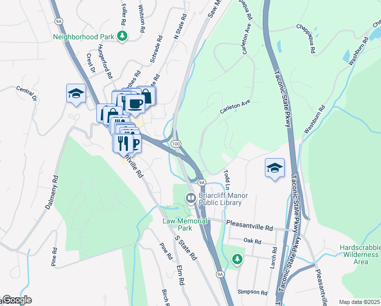 map of restaurants, bars, coffee shops, grocery stores, and more near 2 Iron Ridge Oval in Briarcliff Manor