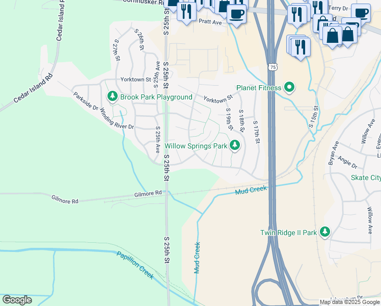 map of restaurants, bars, coffee shops, grocery stores, and more near 2325 Hogantown Drive in Bellevue