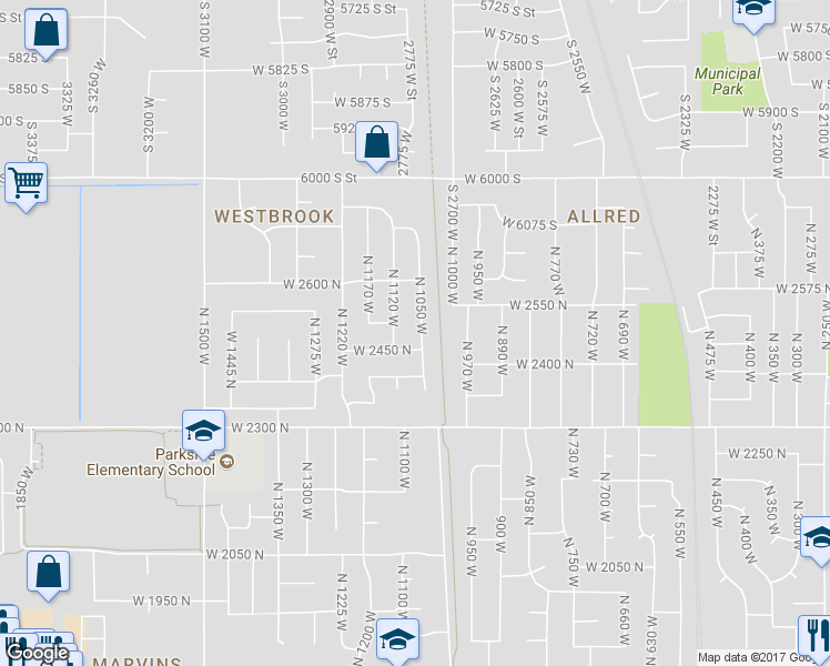 map of restaurants, bars, coffee shops, grocery stores, and more near 2477 North 1050 West in Clinton