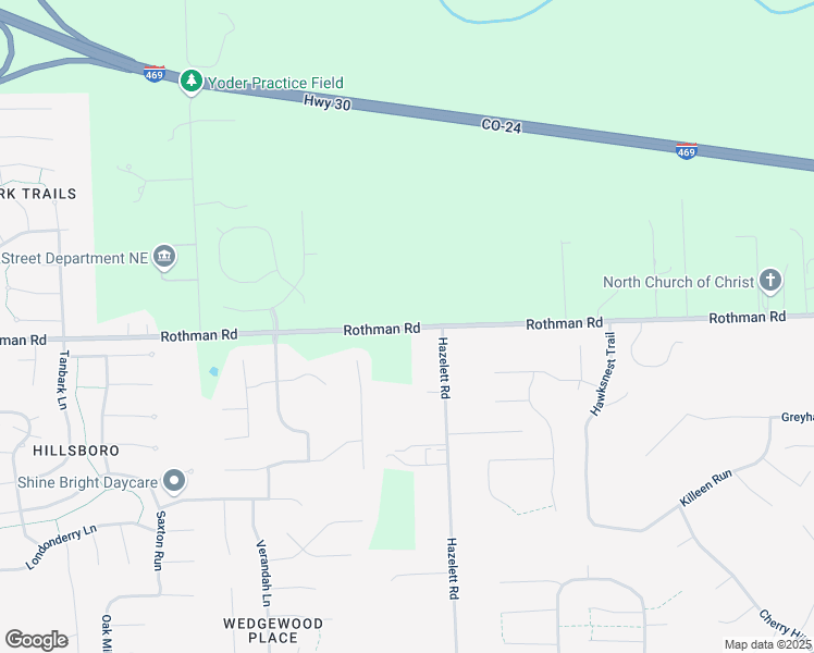 map of restaurants, bars, coffee shops, grocery stores, and more near 7701 Rothman Road in Fort Wayne