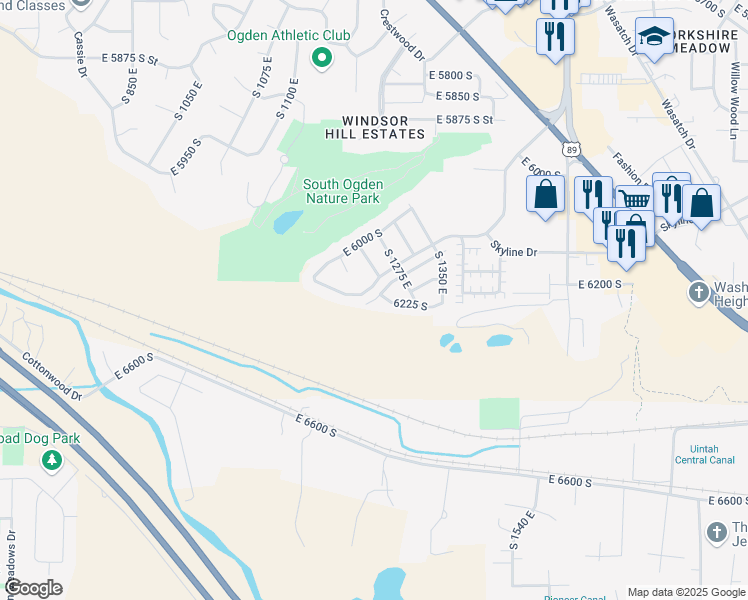 map of restaurants, bars, coffee shops, grocery stores, and more near 1226 6125 South in Ogden
