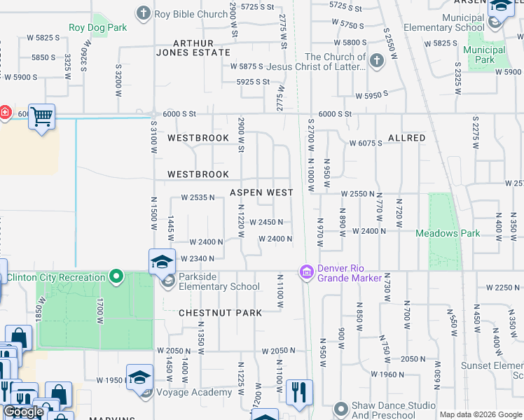 map of restaurants, bars, coffee shops, grocery stores, and more near 1153 West 2500 North in Clinton