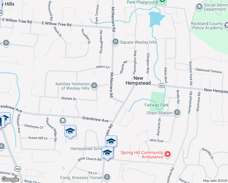 map of restaurants, bars, coffee shops, grocery stores, and more near 20 McNamara Road in Spring Valley